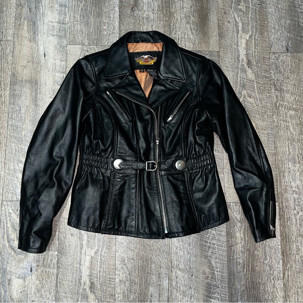 VTG 90's Womens Harley Davidson Black Leather Jacket Size 2XL